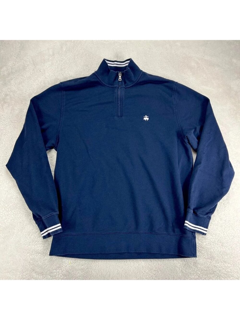 Brooks Brothers Sweatshirt Mens L Navy Blue Cotton 1/4-Zip Mock Neck Long Sleeve - Picture 1 of 11